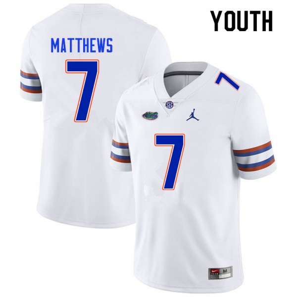 Youth #7 Luke Matthews Florida Gators College Football Jerseys White